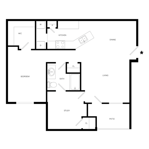 One Bedroom One Bathroom A at Stone Creek at Old Farm Apartments, Houston, 77063